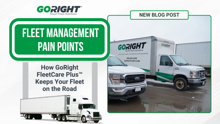 Blog Title Banner saying Fleet Management Pain Points: How GoRight FleetCare Plus Keeps your fleet on the road. A picture of a GoRight truck outside